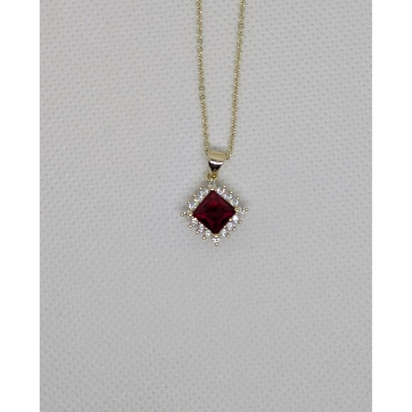 Jewelry - Womens Brand new (W/ Tag) Fine Red Halo Cz Corundum Pendant W/ 16-18in. Chain